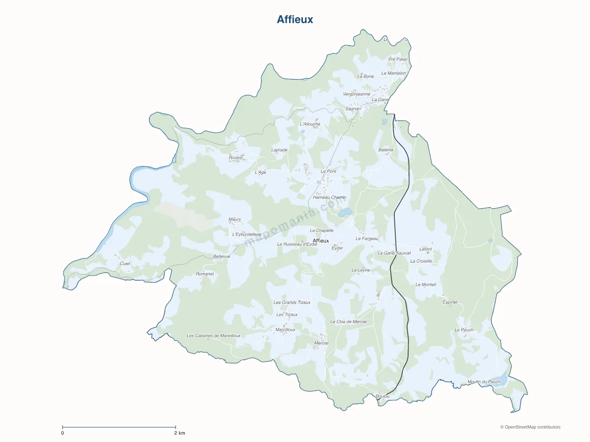 Carte de Affieux à personnaliser