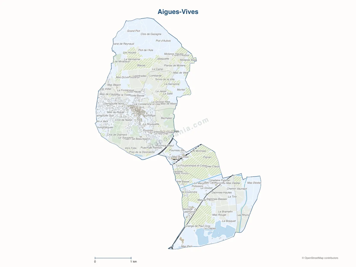 Carte de Aigues-Vives à personnaliser