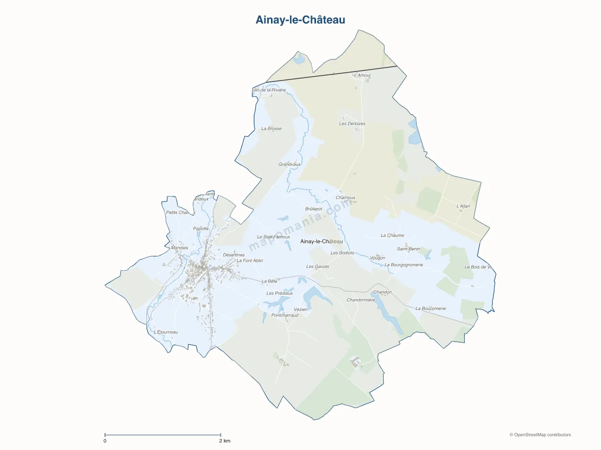 Carte de Ainay-le-Château à personnaliser