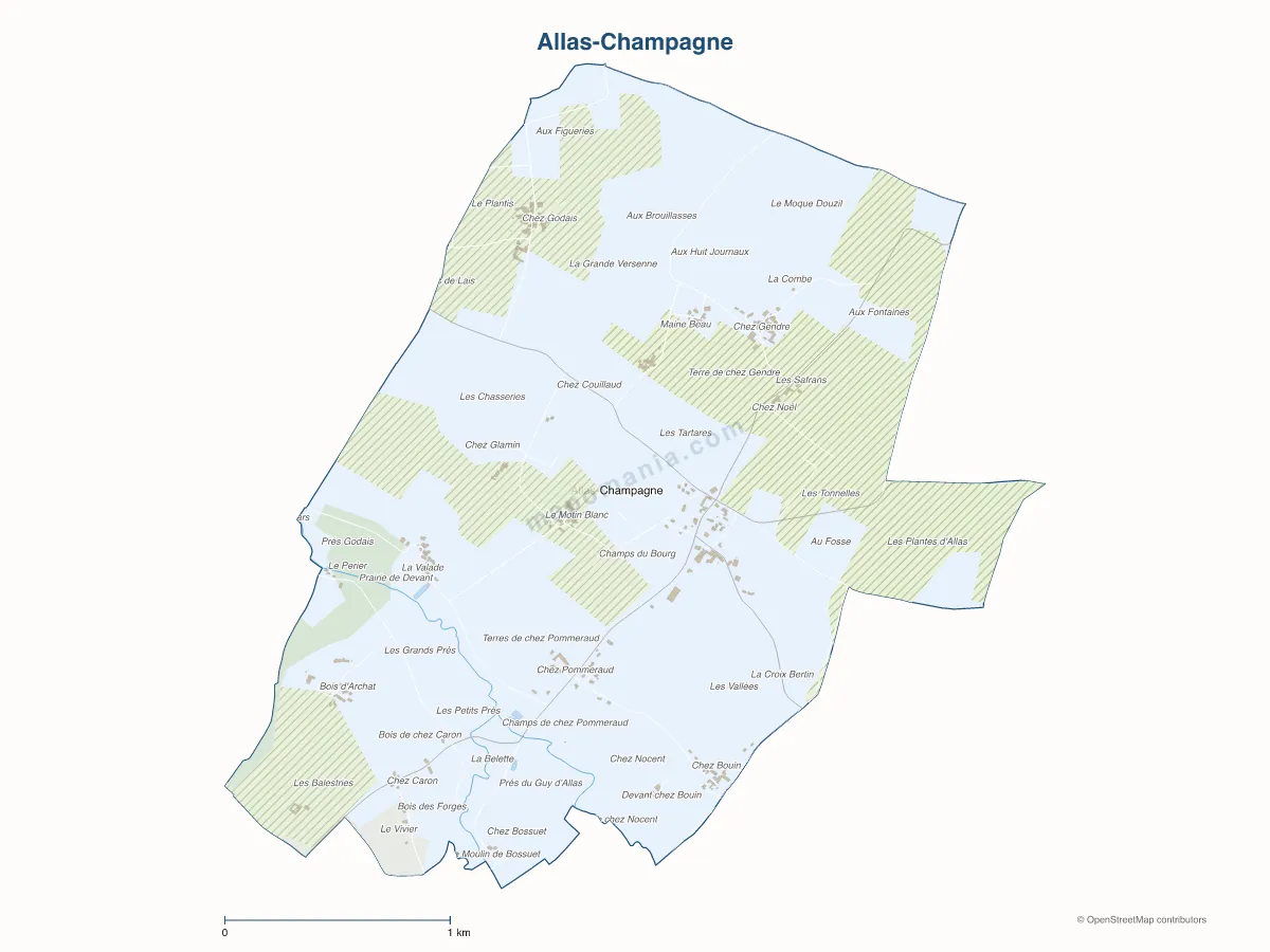 Carte de Allas-Champagne à personnaliser