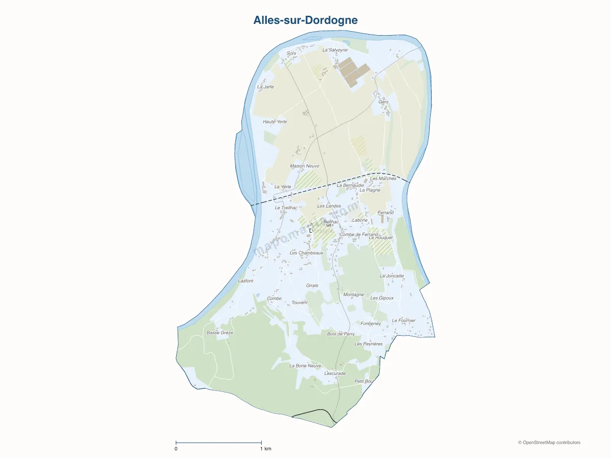 Carte de Alles-sur-Dordogne à personnaliser