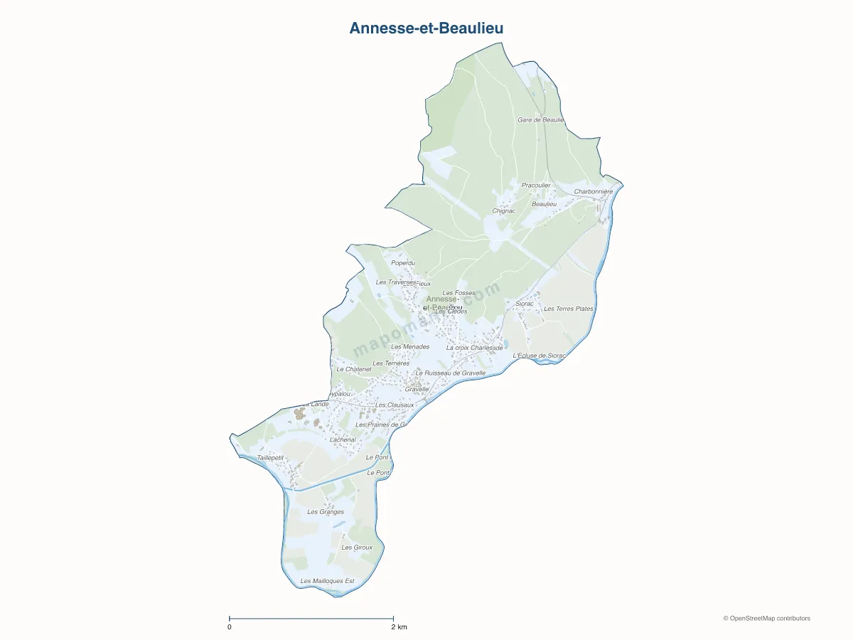 Carte de Annesse-et-Beaulieu à personnaliser