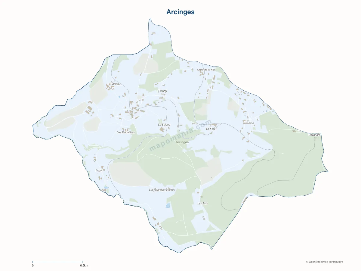 Carte de Arcinges à personnaliser
