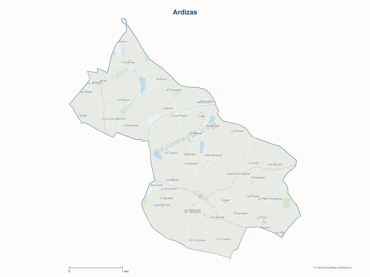 Carte de Ardizas à personnaliser