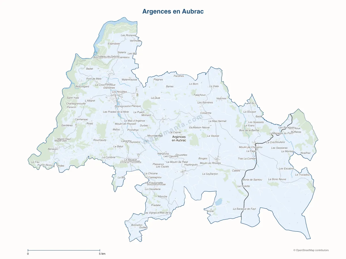 Carte de Argences en Aubrac à personnaliser