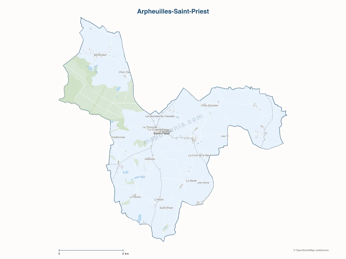 Carte de Arpheuilles-Saint-Priest à personnaliser
