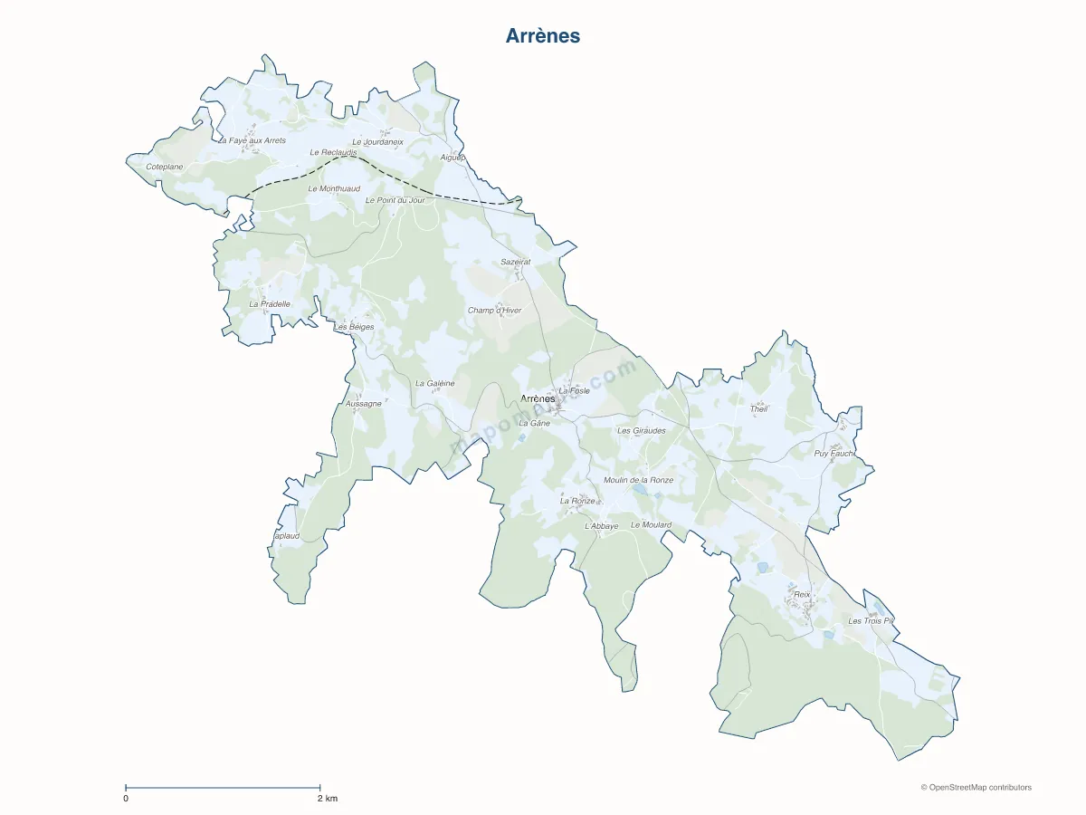 Carte de Arrènes à personnaliser