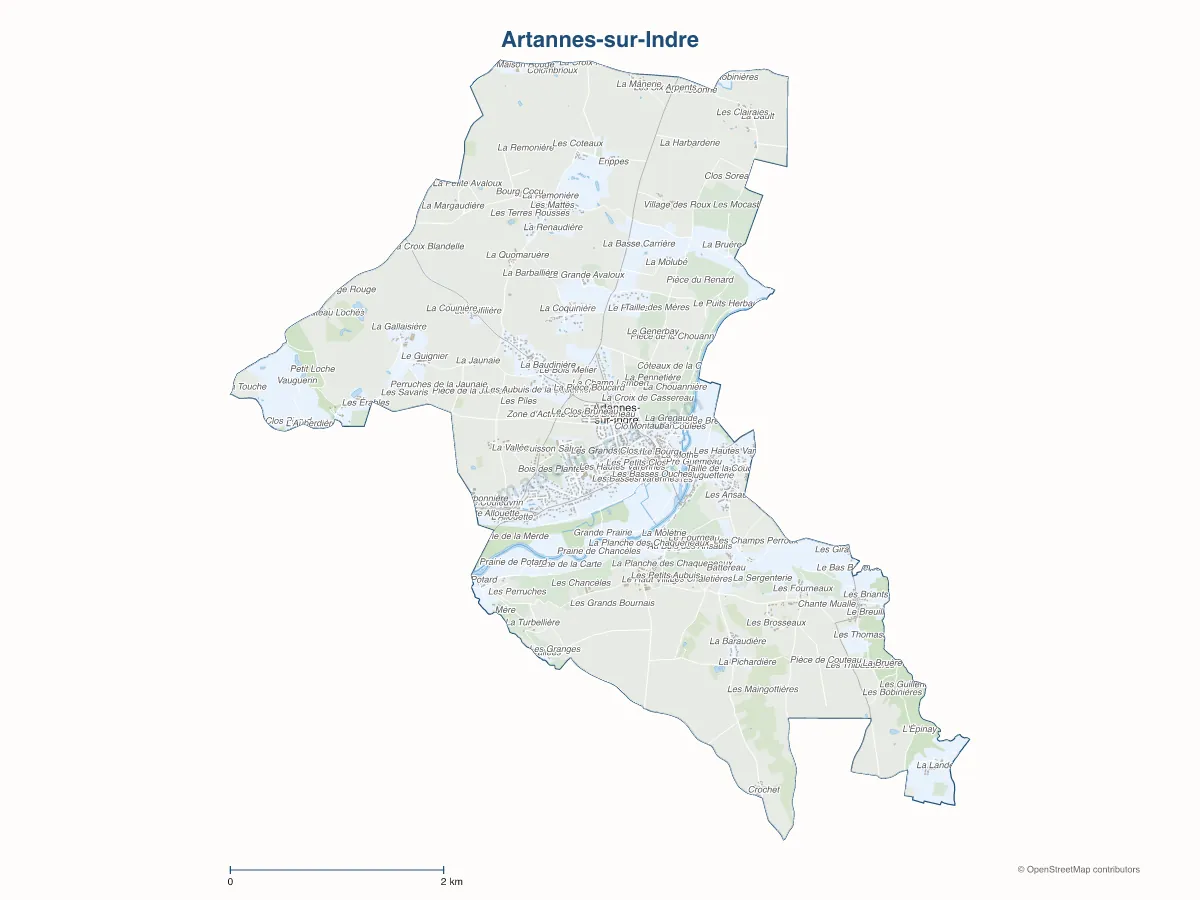 Carte de Artannes-sur-Indre à personnaliser