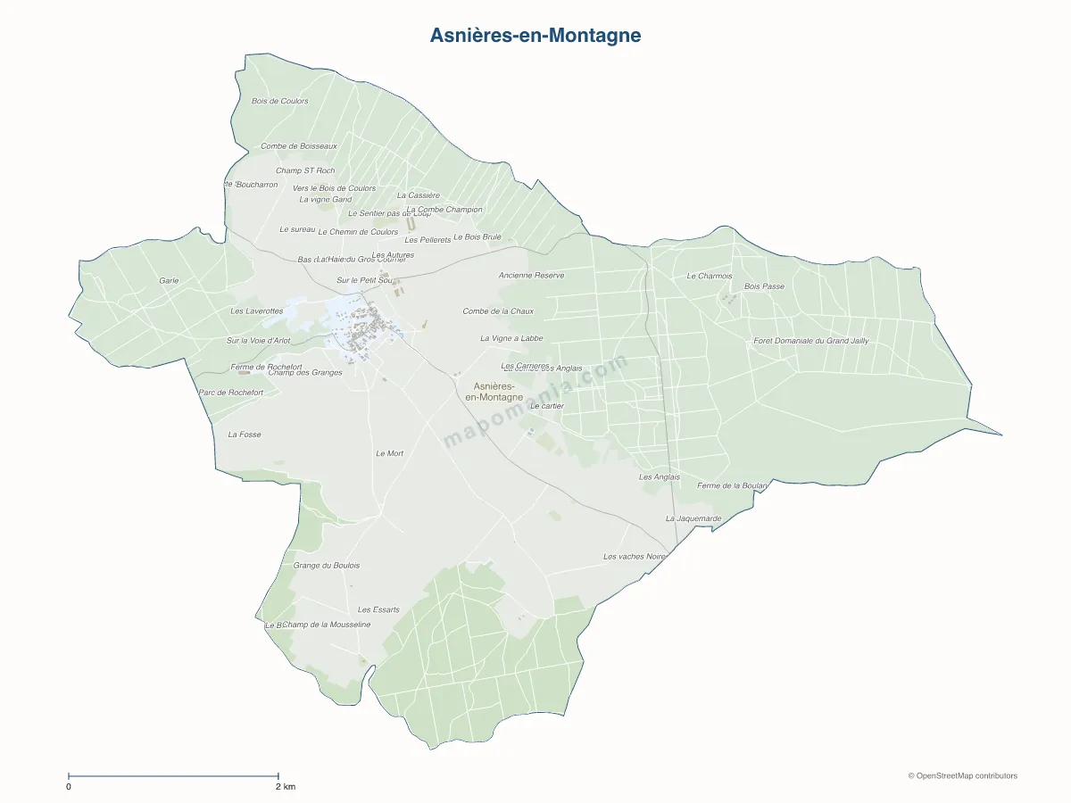 Carte de Asnières-en-Montagne à personnaliser