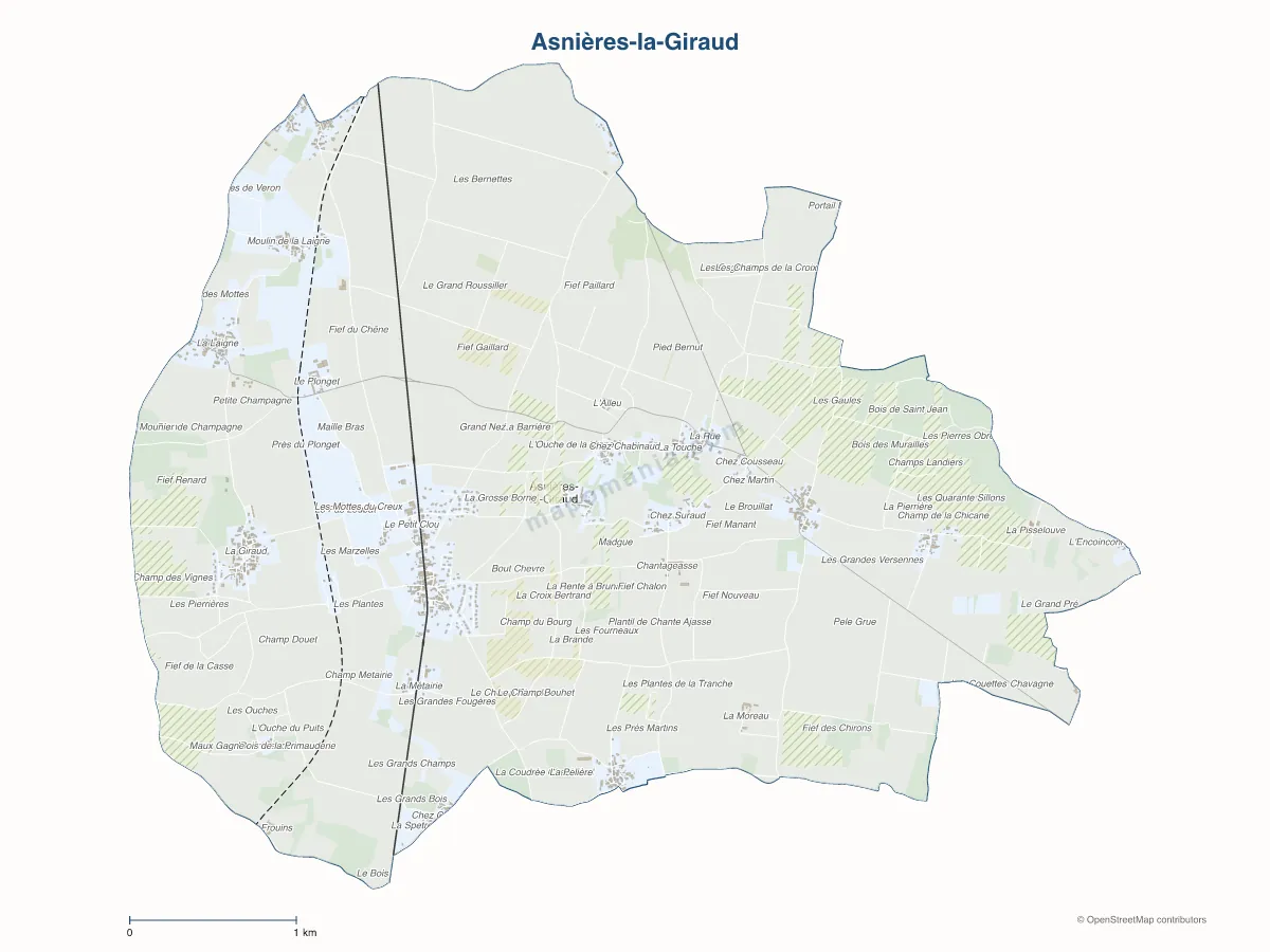 Carte de Asnières-la-Giraud à personnaliser