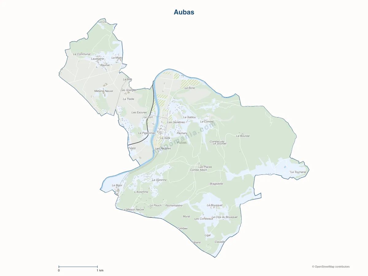 Carte de Aubas à personnaliser