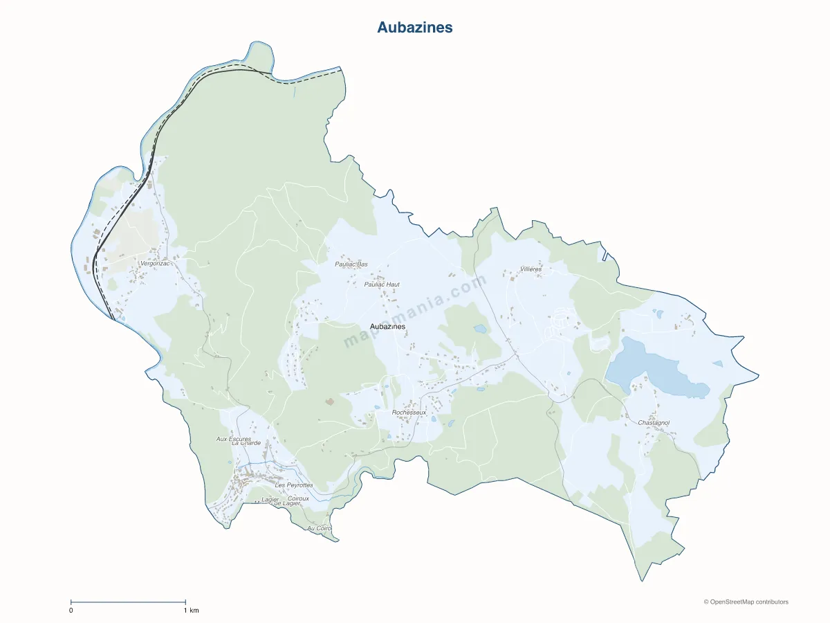 Carte de Aubazines à personnaliser