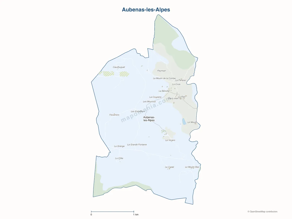 Carte de Aubenas-les-Alpes à personnaliser