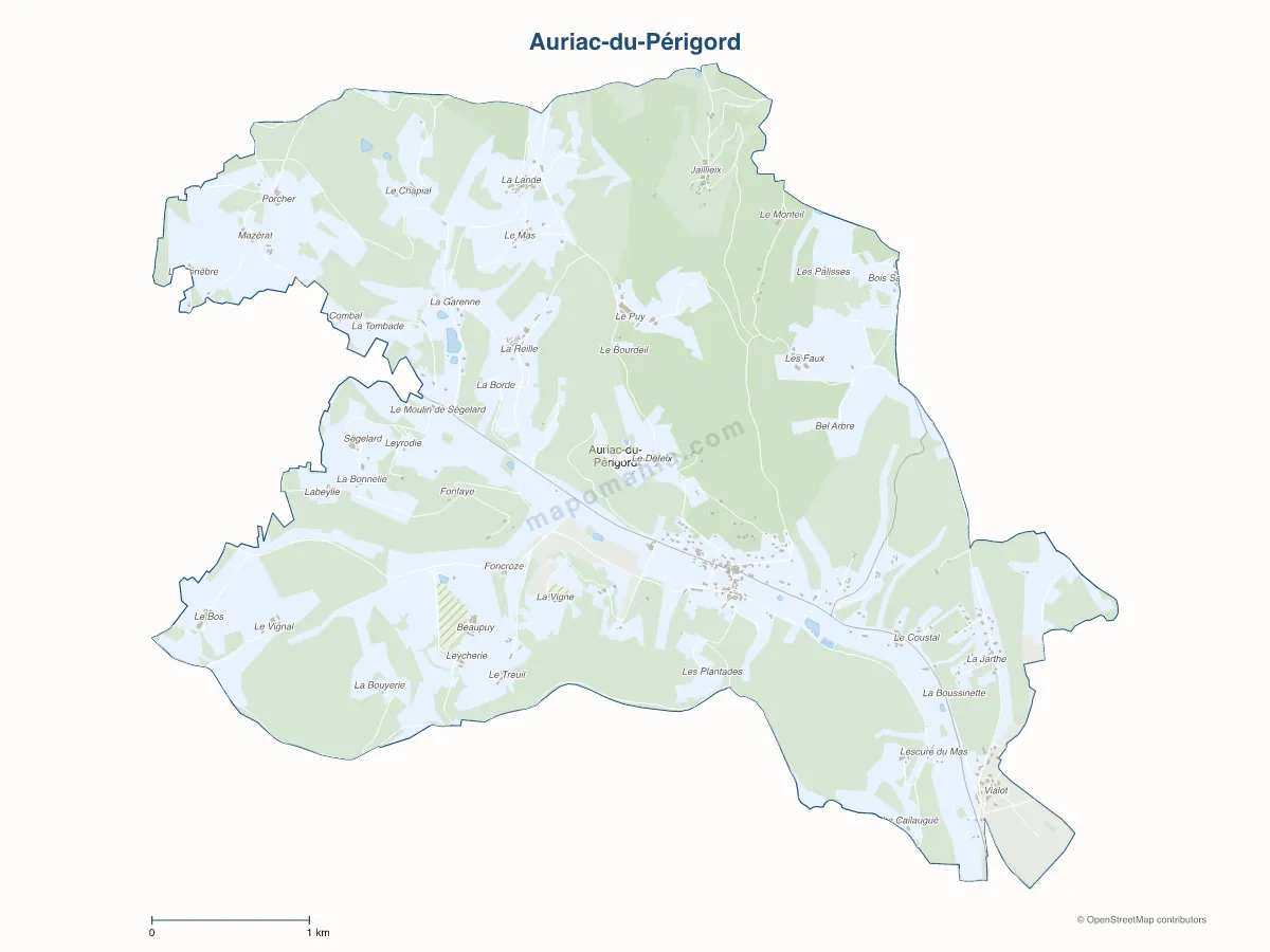 Carte de Auriac-du-Périgord à personnaliser