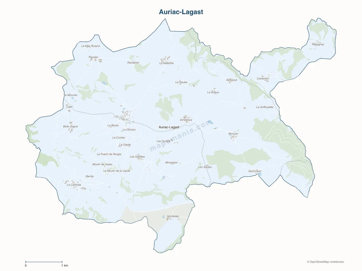 Carte de Auriac-Lagast à personnaliser