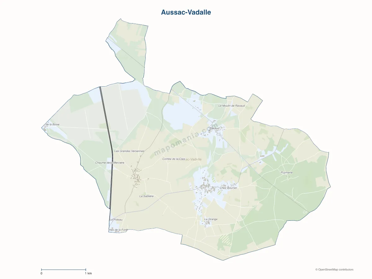 Carte de Aussac-Vadalle à personnaliser