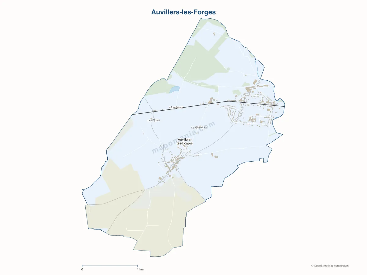 Carte de Auvillers-les-Forges à personnaliser