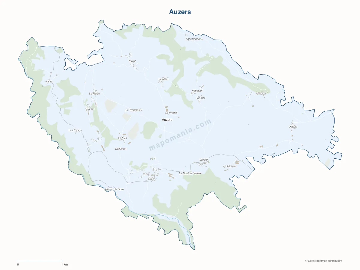 Carte de Auzers à personnaliser