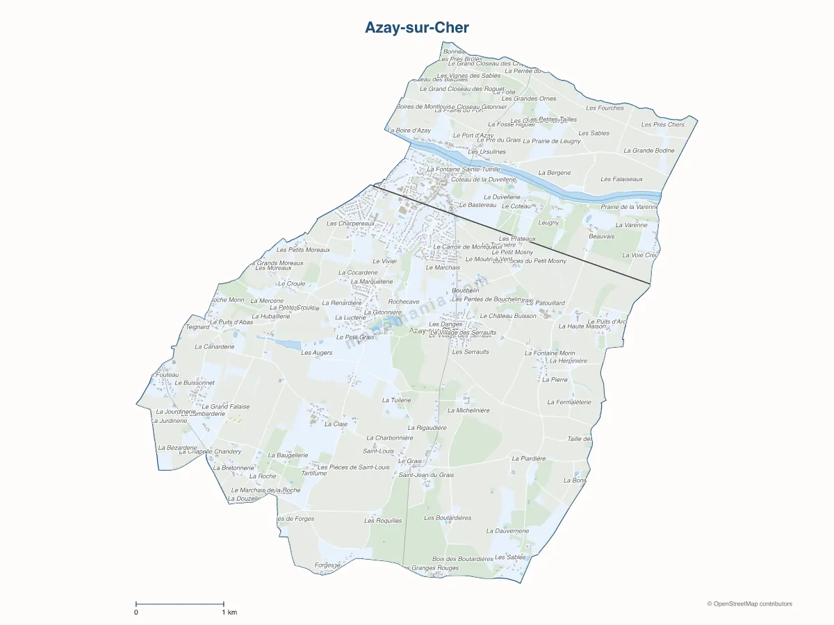 Carte de Azay-sur-Cher à personnaliser