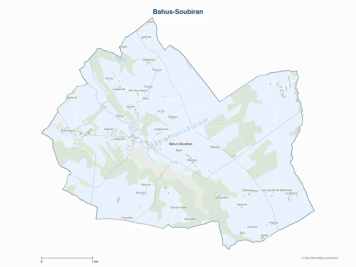 Carte de Bahus-Soubiran à personnaliser