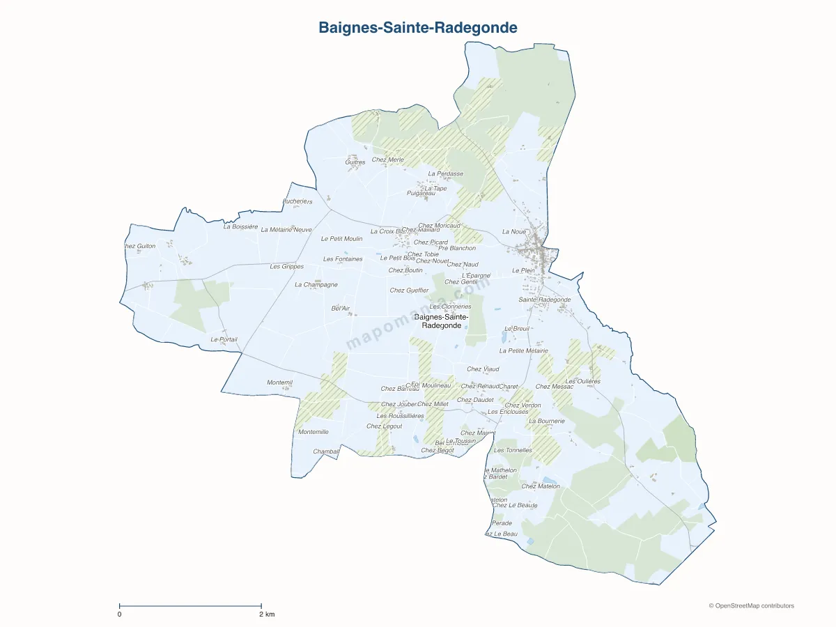 Carte de Baignes-Sainte-Radegonde à personnaliser