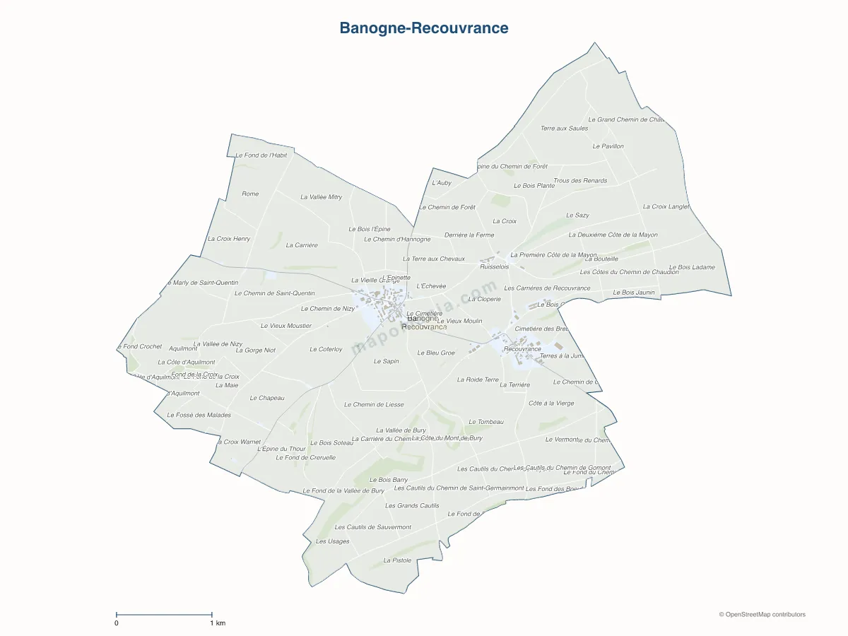 Carte de Banogne-Recouvrance à personnaliser