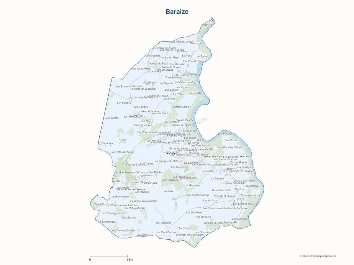 Carte de Baraize à personnaliser