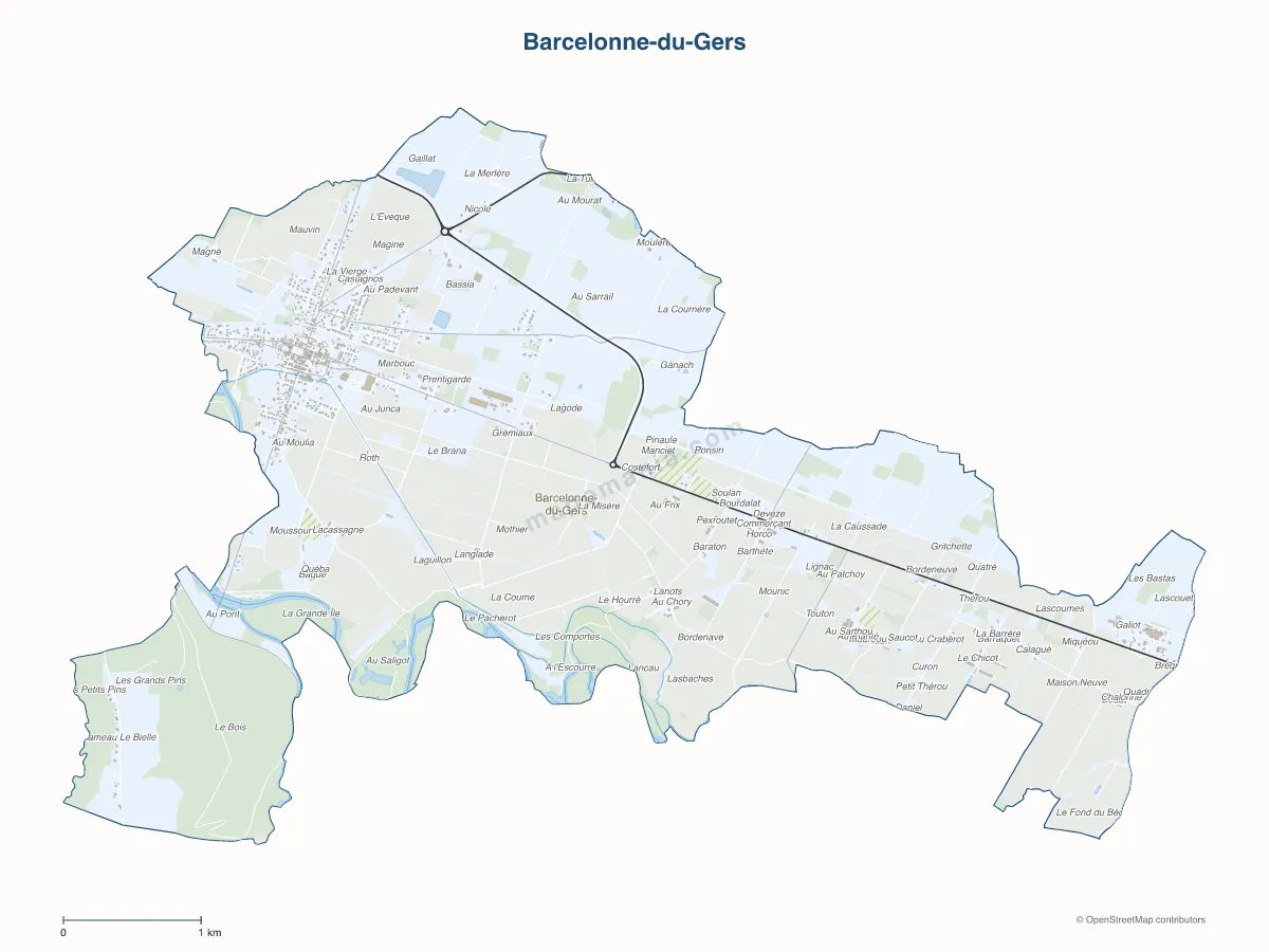 Carte de Barcelonne-du-Gers à personnaliser