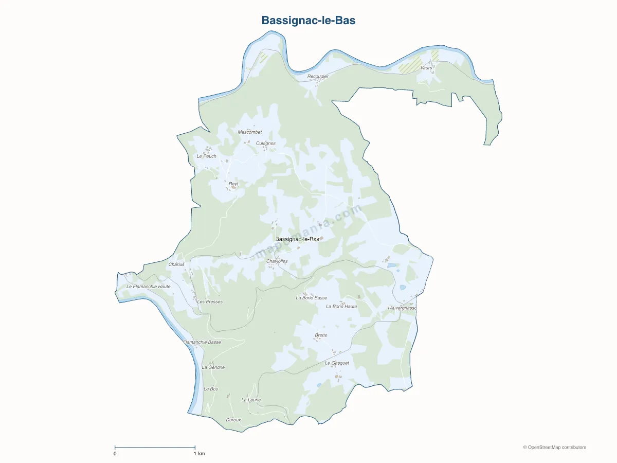 Carte de Bassignac-le-Bas à personnaliser