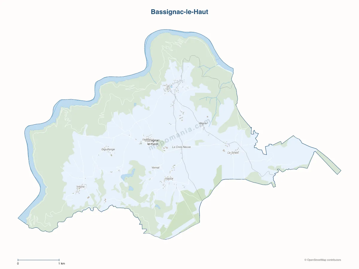 Carte de Bassignac-le-Haut à personnaliser