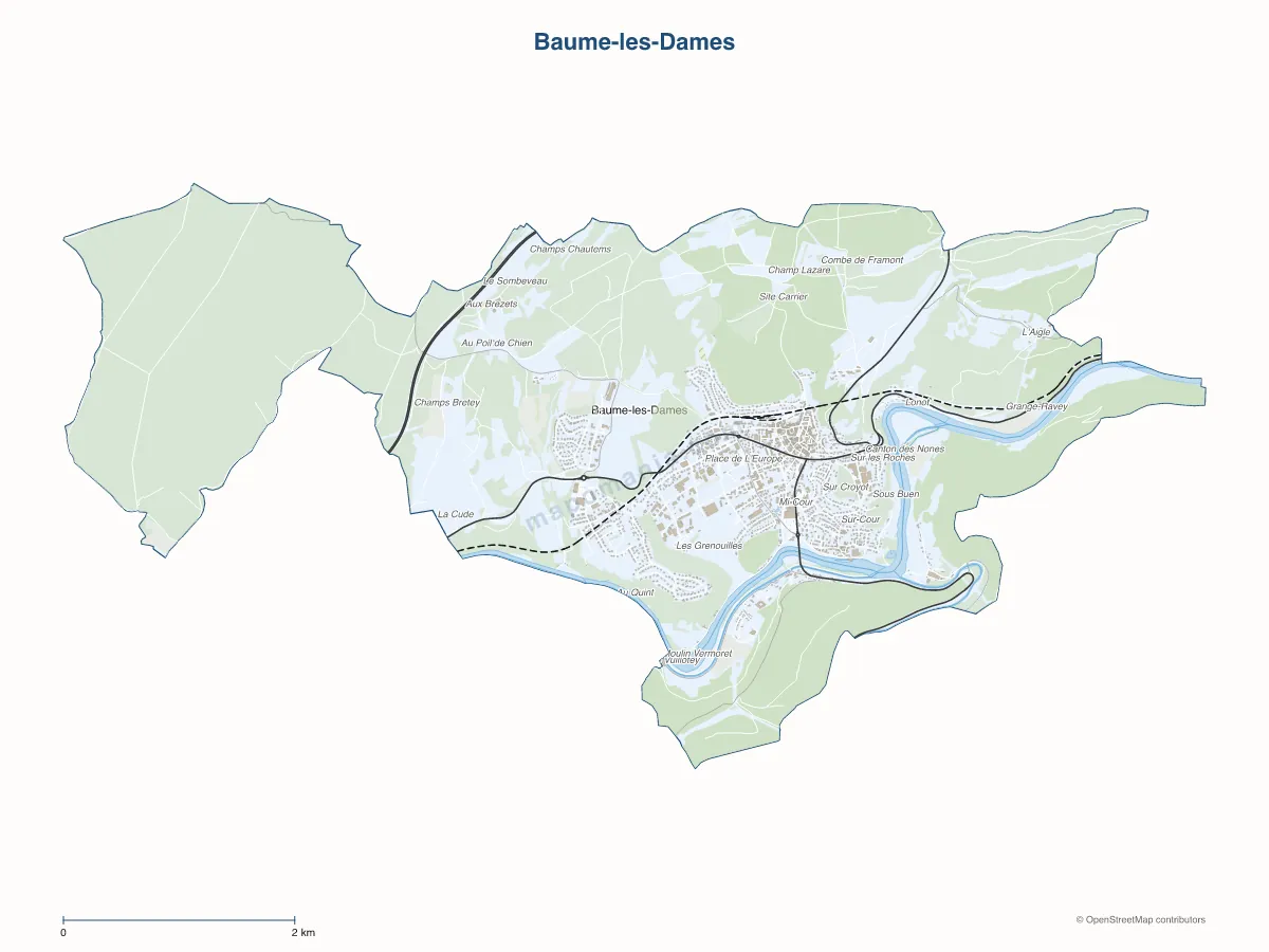 Carte de Baume-les-Dames à personnaliser