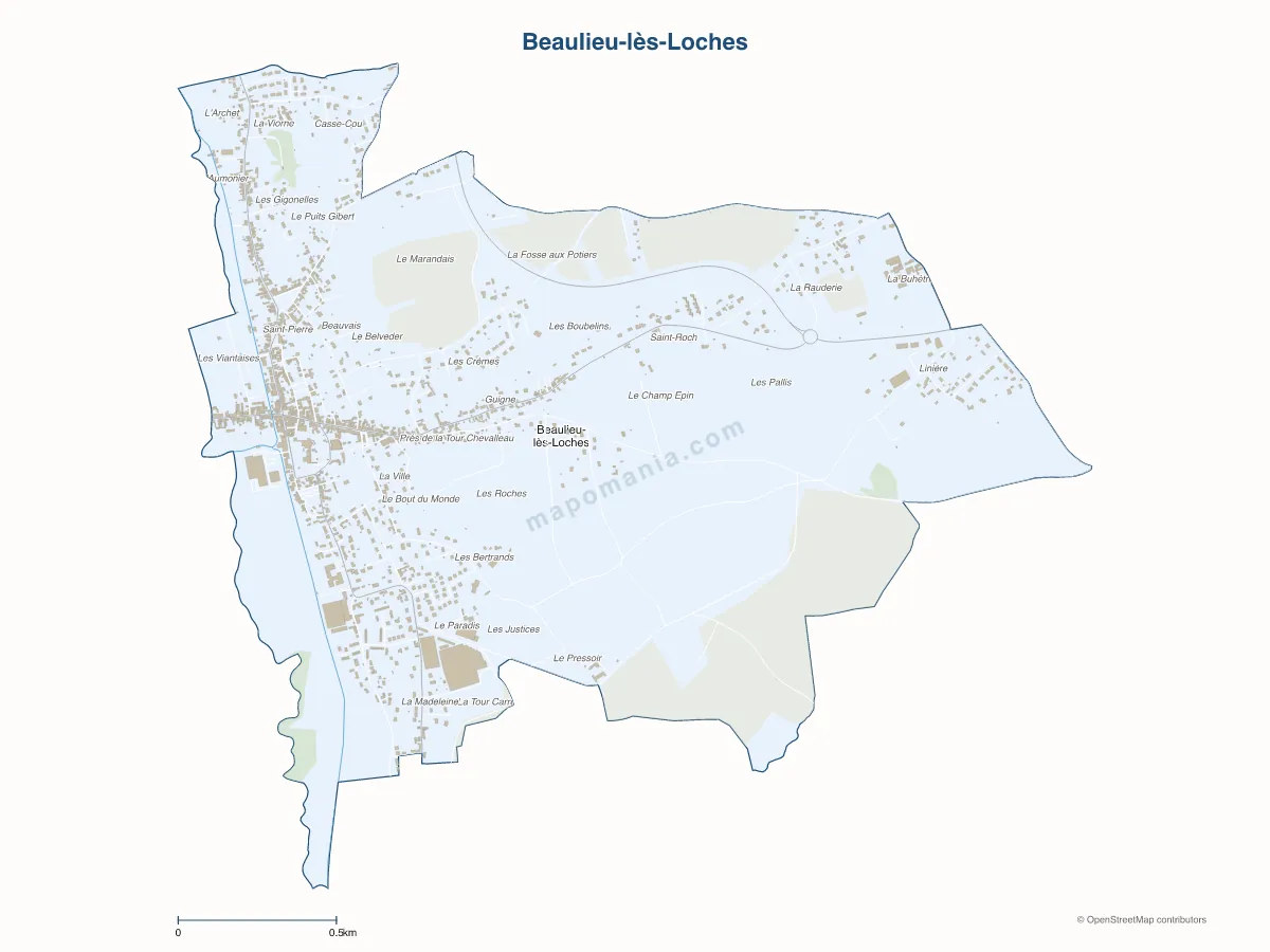 Carte de Beaulieu-lès-Loches à personnaliser