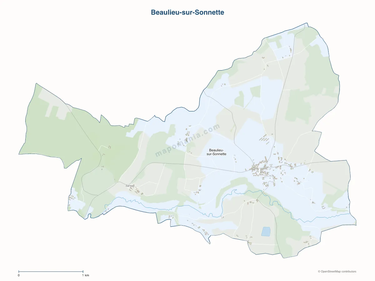 Carte de Beaulieu-sur-Sonnette à personnaliser