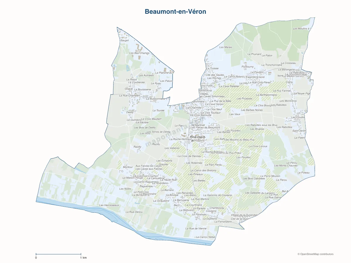 Carte de Beaumont-en-Véron à personnaliser