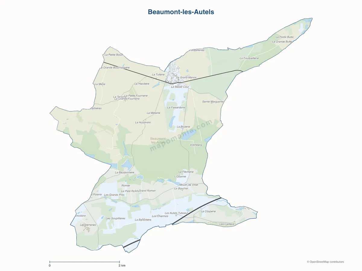 Carte de Beaumont-les-Autels à personnaliser