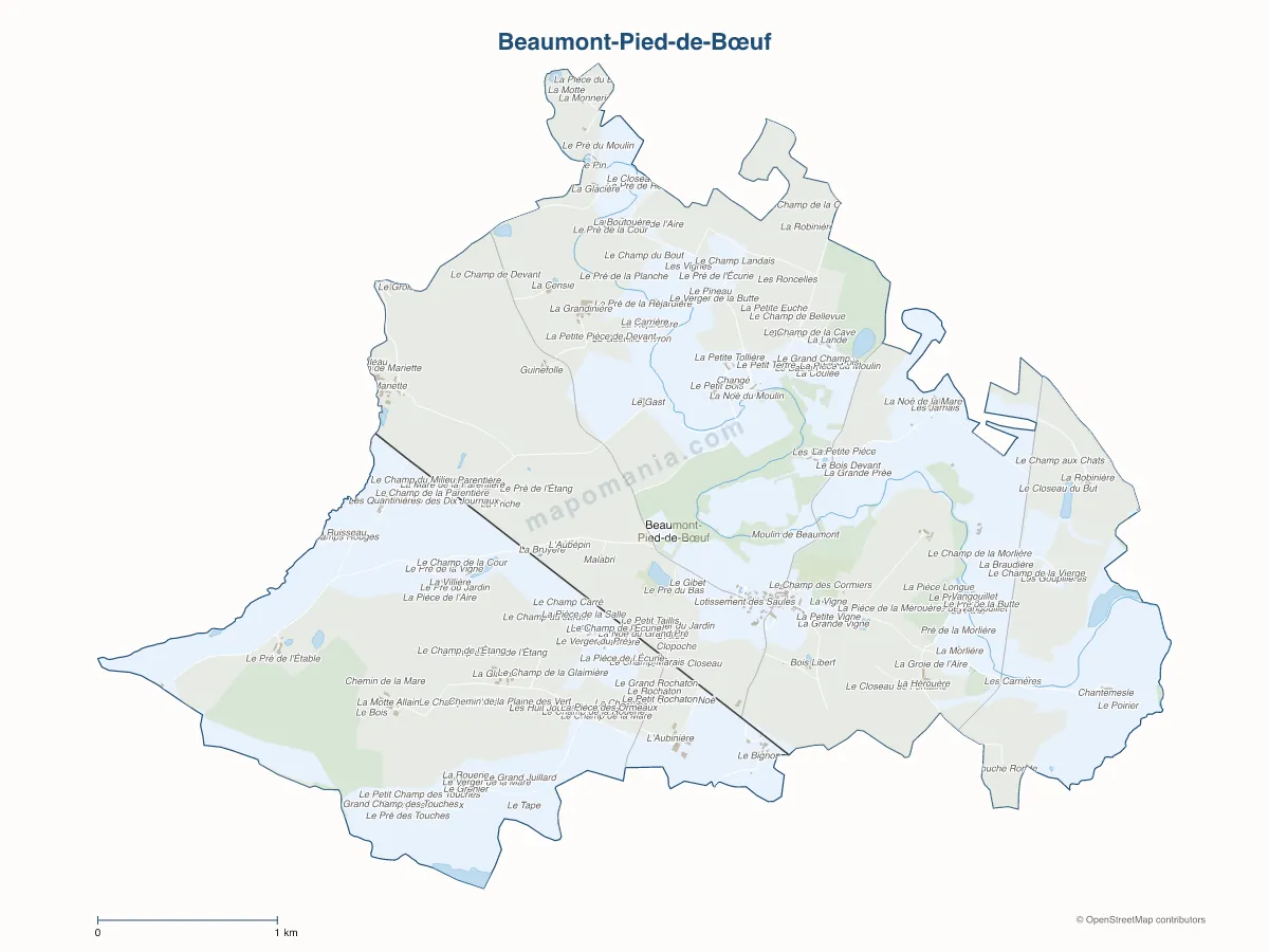 Carte de Beaumont-Pied-de-Bœuf à personnaliser