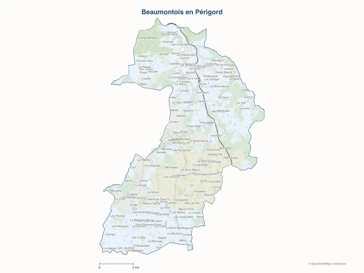 Carte de Beaumontois en Périgord à personnaliser