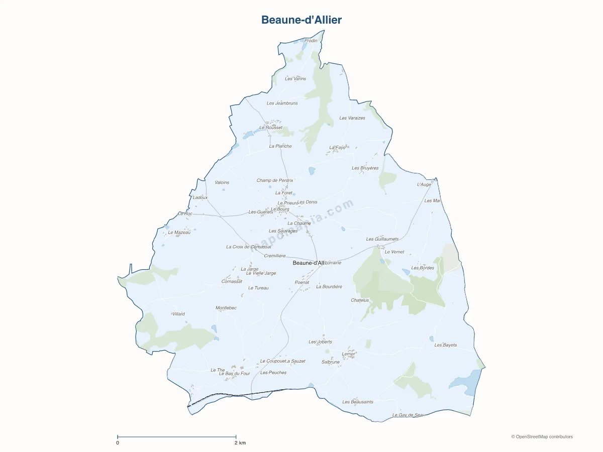 Carte de Beaune-d'Allier à personnaliser