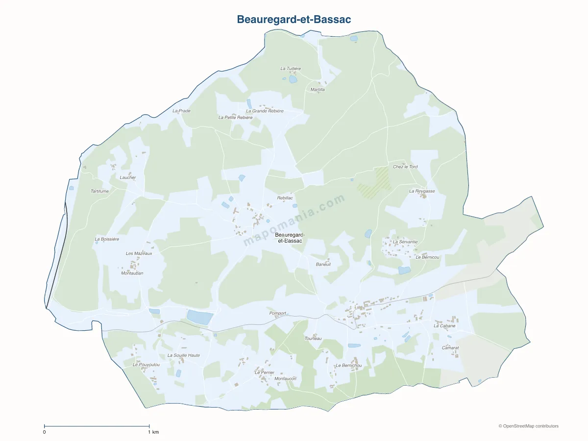 Carte de Beauregard-et-Bassac à personnaliser