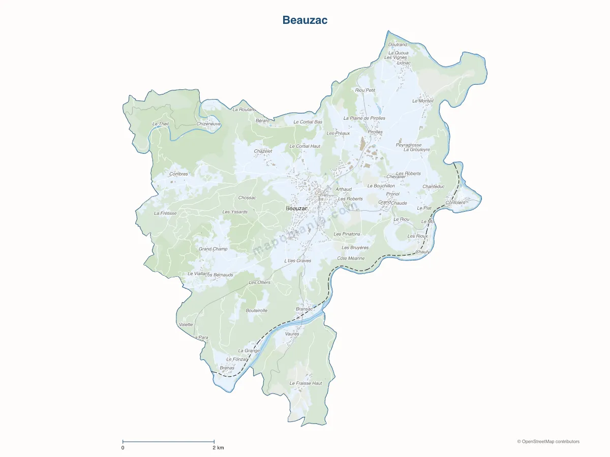 Carte de Beauzac à personnaliser