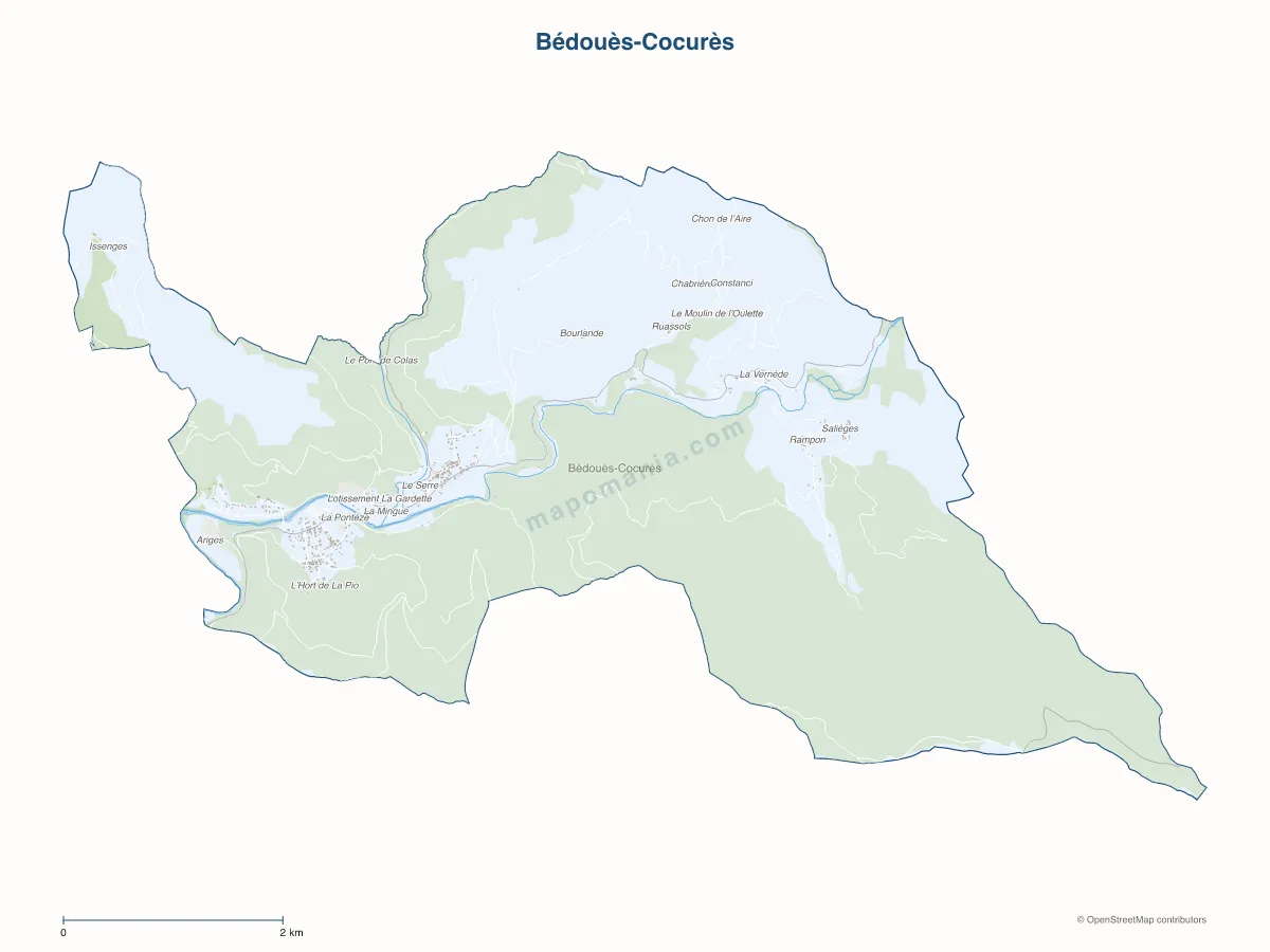 Carte de Bédouès-Cocurès à personnaliser