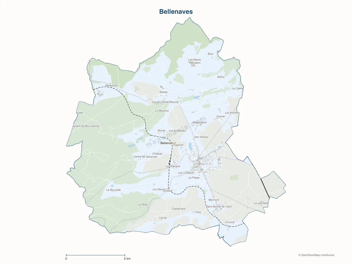 Carte de Bellenaves à personnaliser