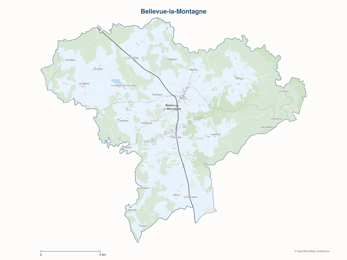 Carte de Bellevue-la-Montagne à personnaliser