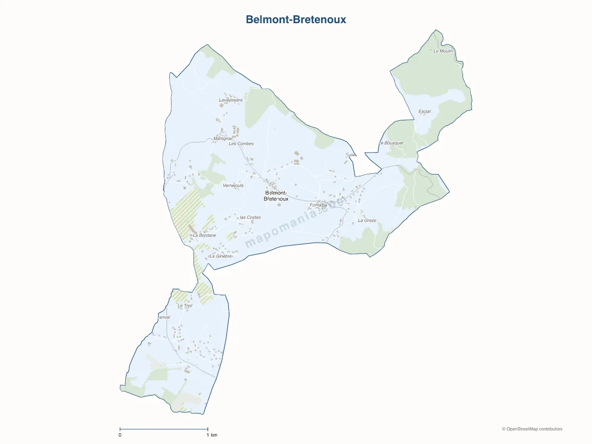 Carte de Belmont-Bretenoux à personnaliser