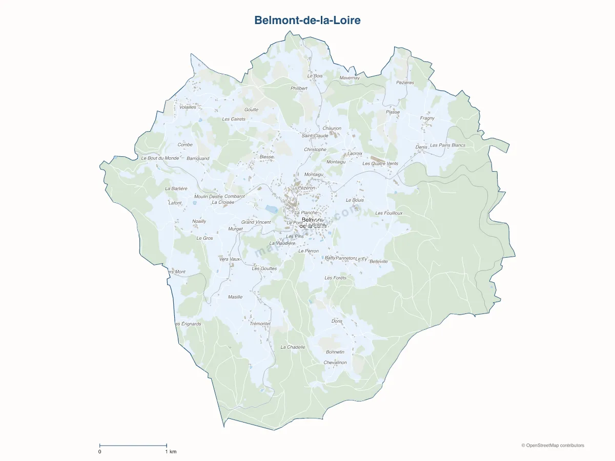 Carte de Belmont-de-la-Loire à personnaliser