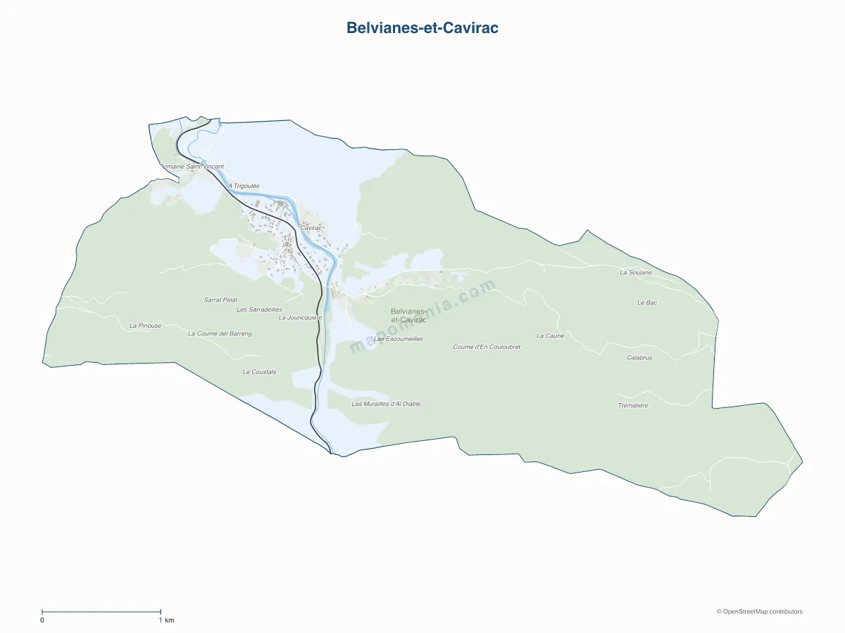 Carte de Belvianes-et-Cavirac à personnaliser