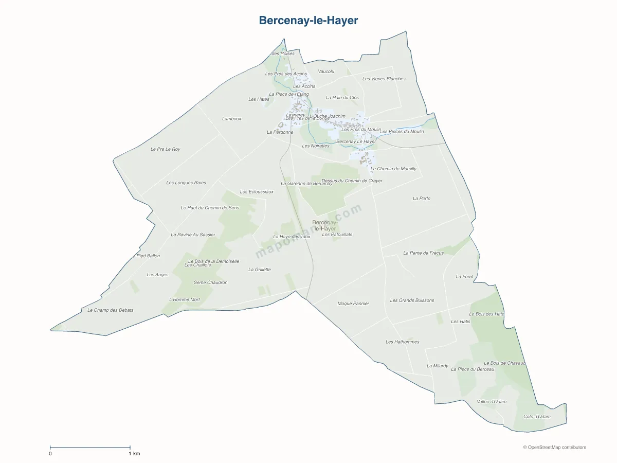 Carte de Bercenay-le-Hayer à personnaliser