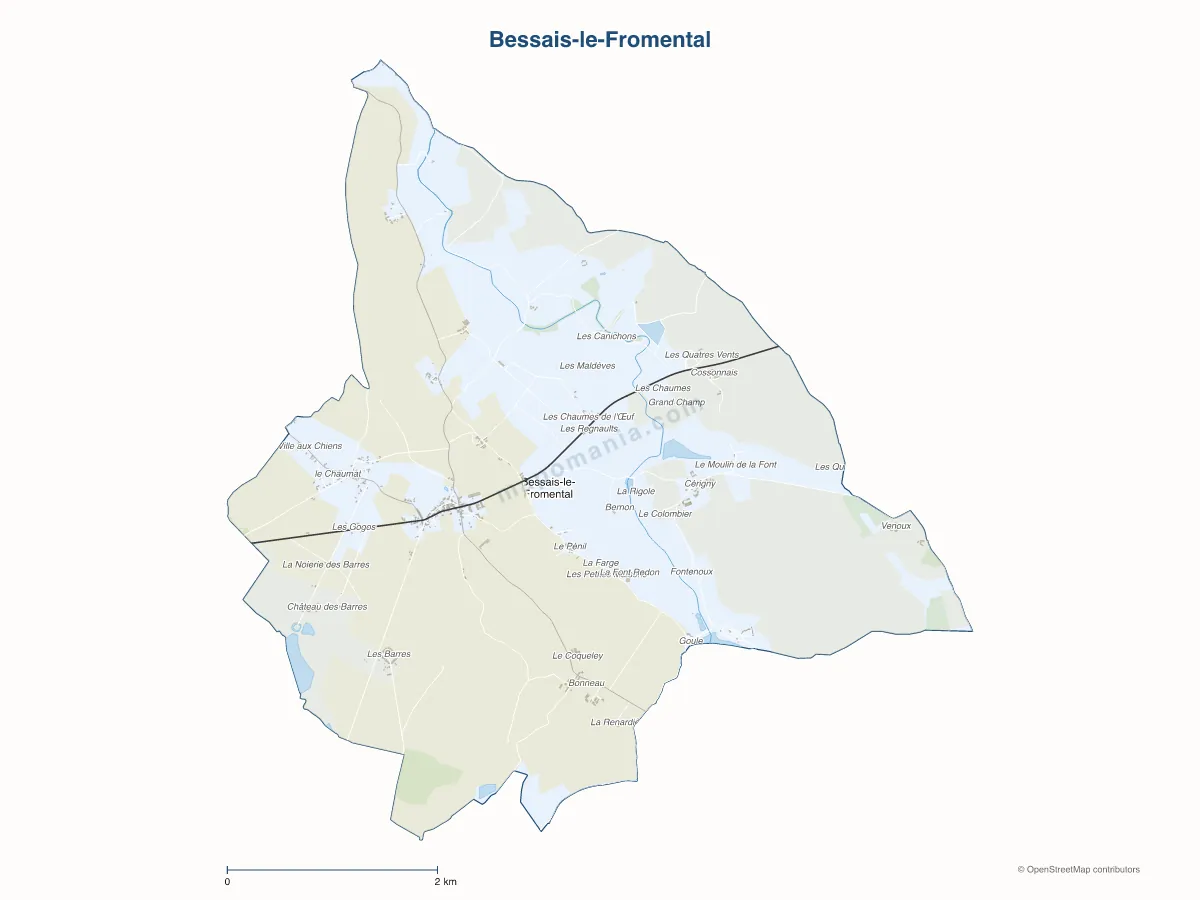 Carte de Bessais-le-Fromental à personnaliser