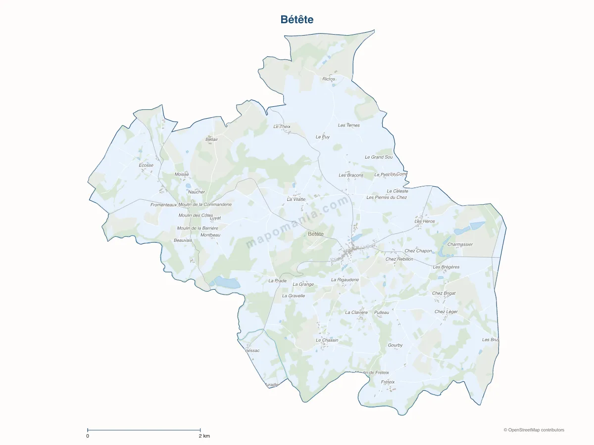 Carte de Bétête à personnaliser