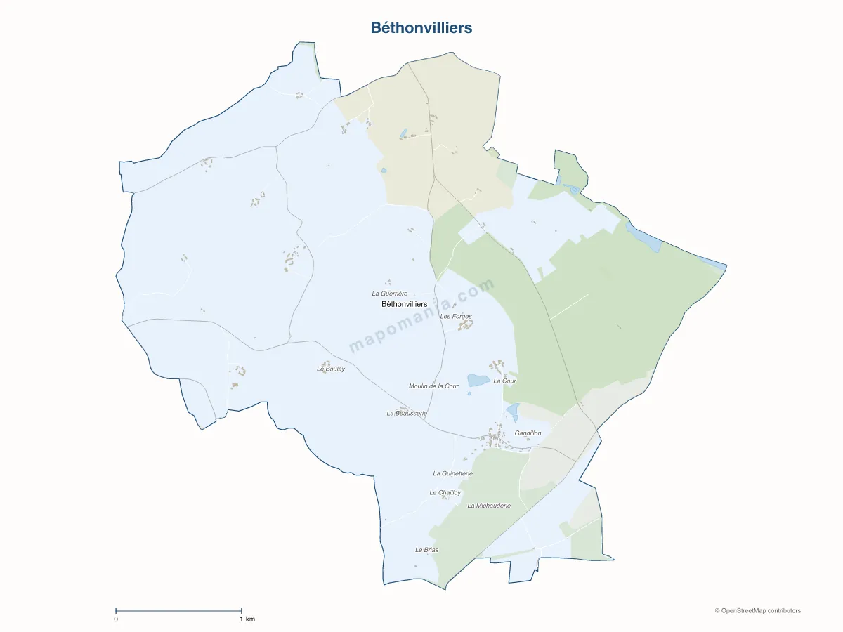 Carte de Béthonvilliers à personnaliser